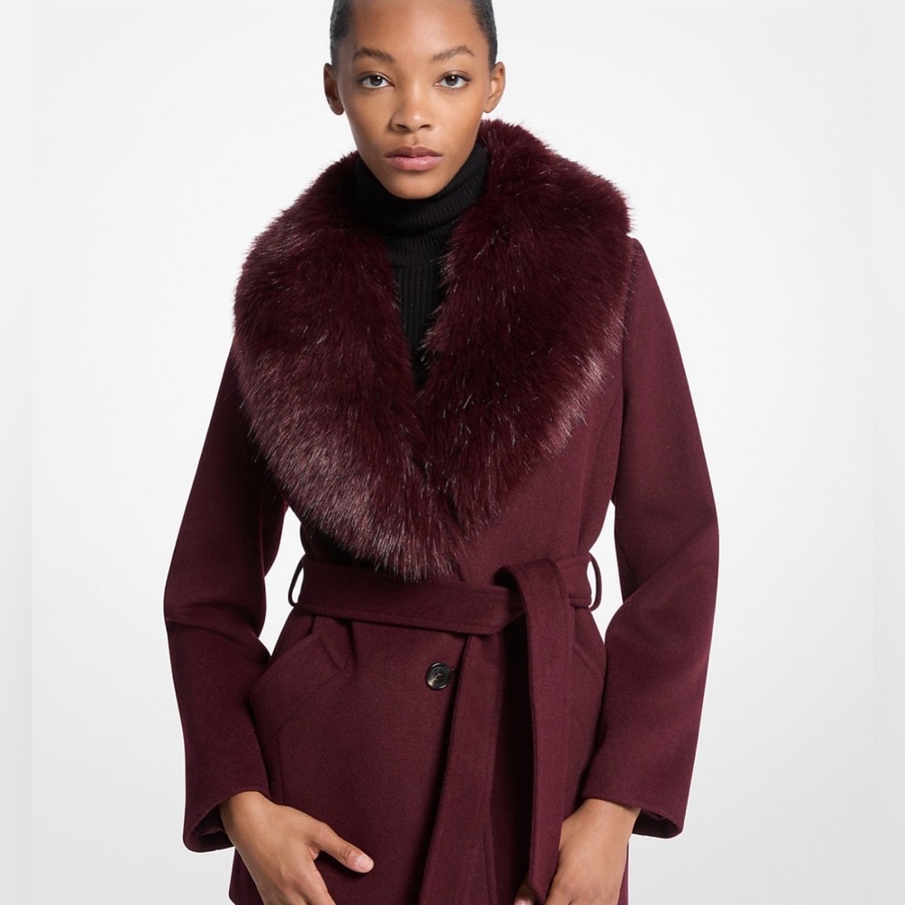 NWT Michael Kors Faux Fur Wool Blend Belted Coat - Size XS - Picture 5 of 5